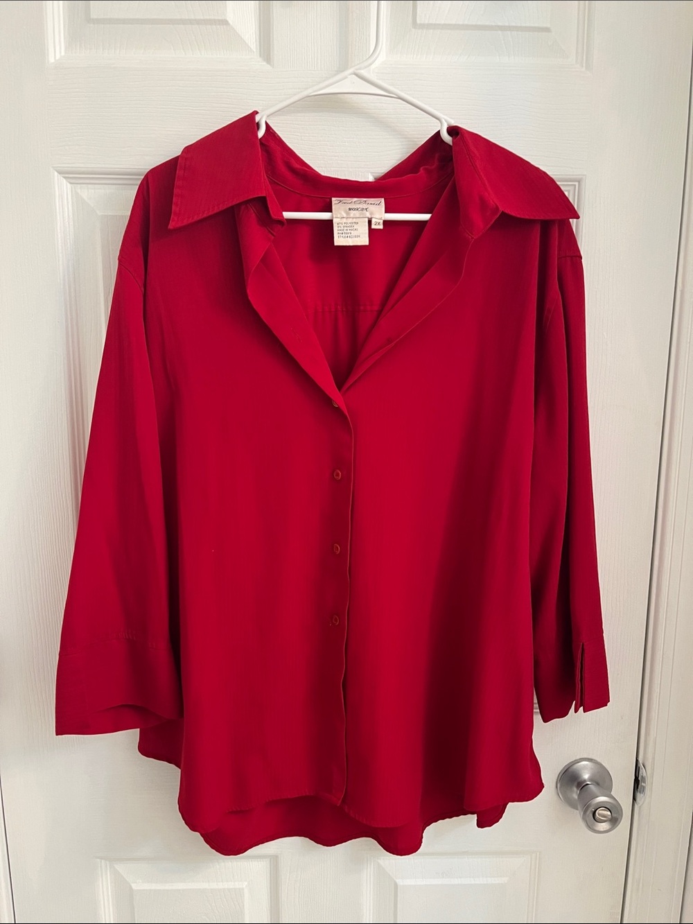 Vintage Red Button-Front Women’s Blouse